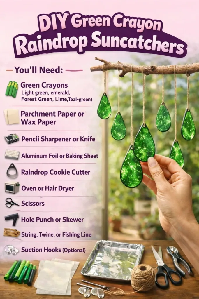 Green Crayon raindrop Suncatchers card