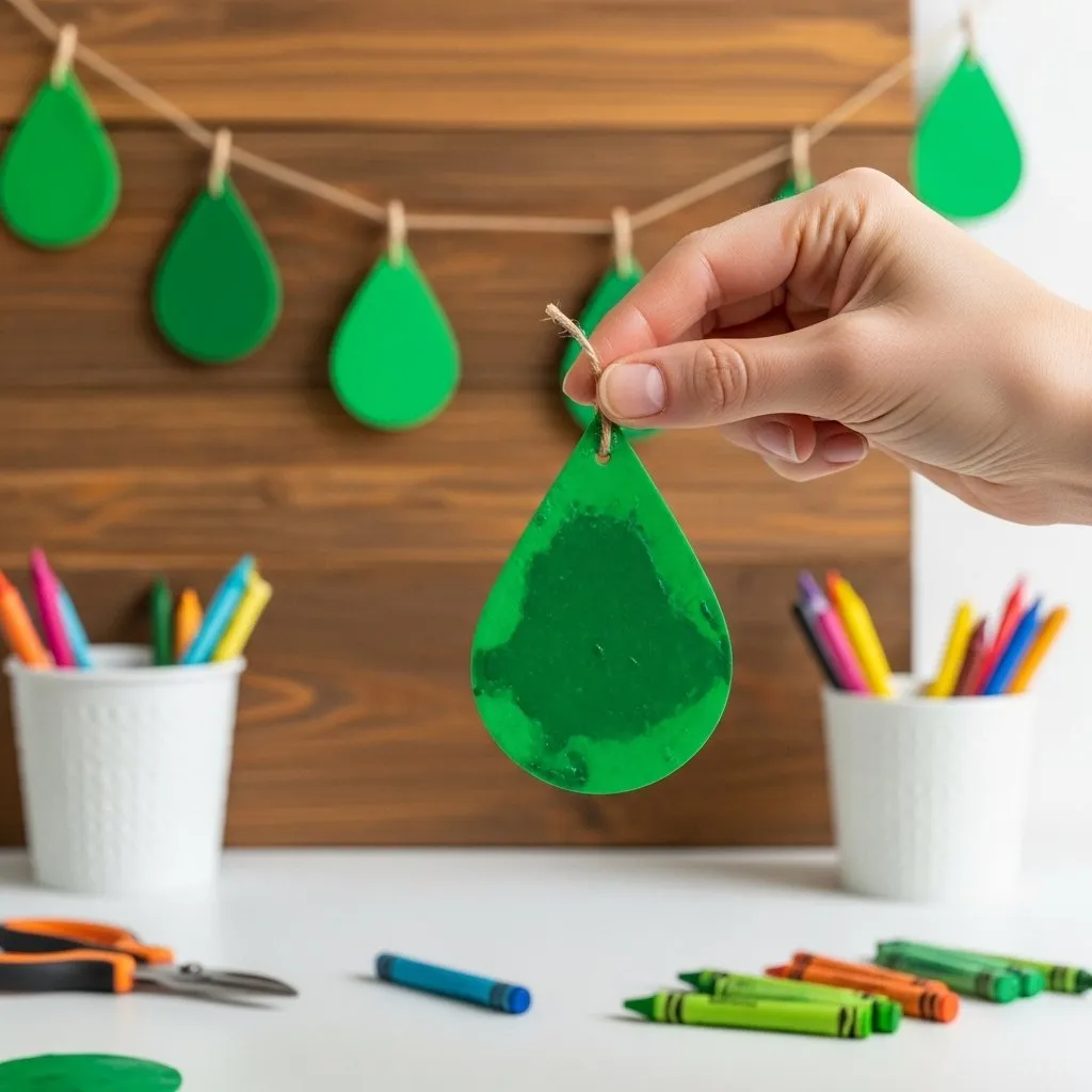 Green Crayon raindrop Suncatchers step 3