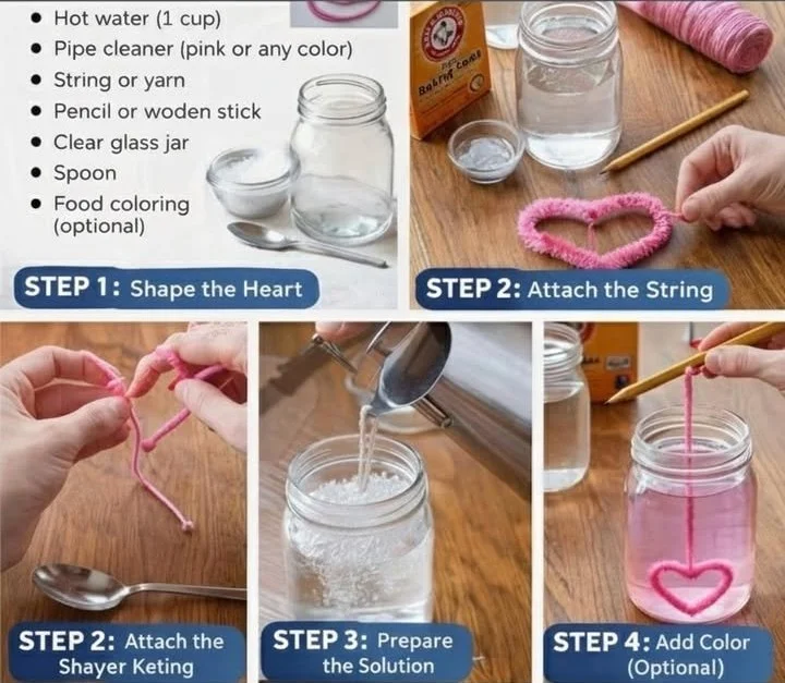 Baking Soda Crystal Heart Growth
