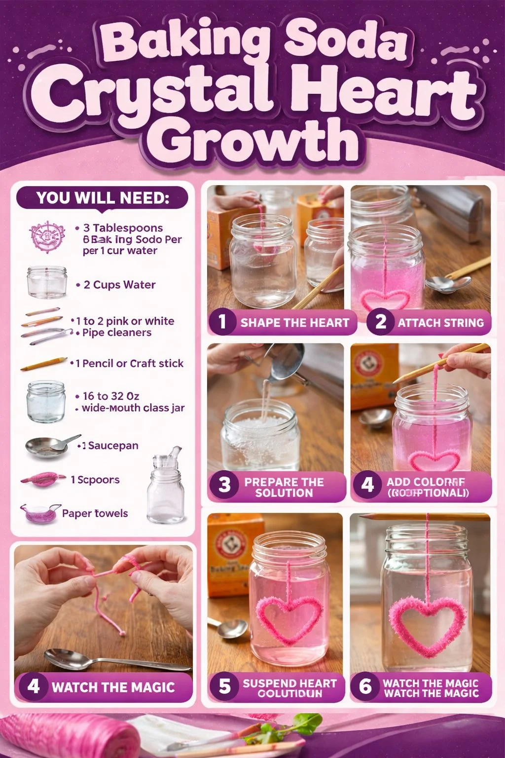 Baking Soda Crystal Heart Growth