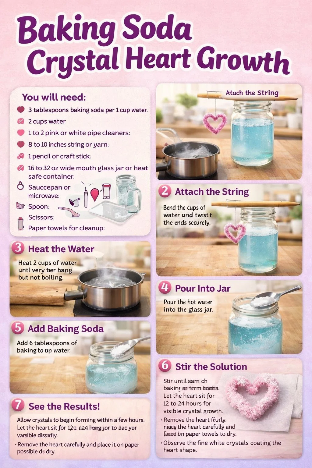 How To Make Baking Soda Crystal Heart Growth 6 Baking Soda Crystal Heart Growth