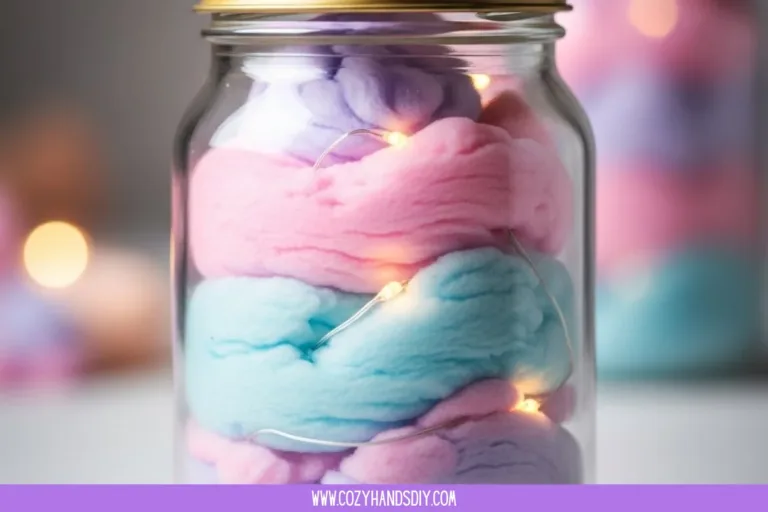 Colorful DIY Cotton Candy Glow Jars illuminating a cozy space
