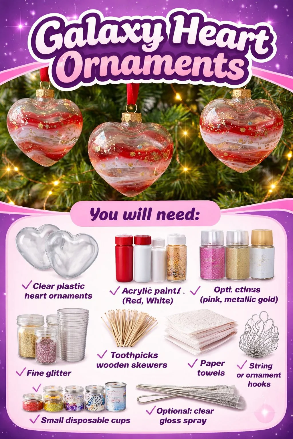 Galaxy Heart Ornaments