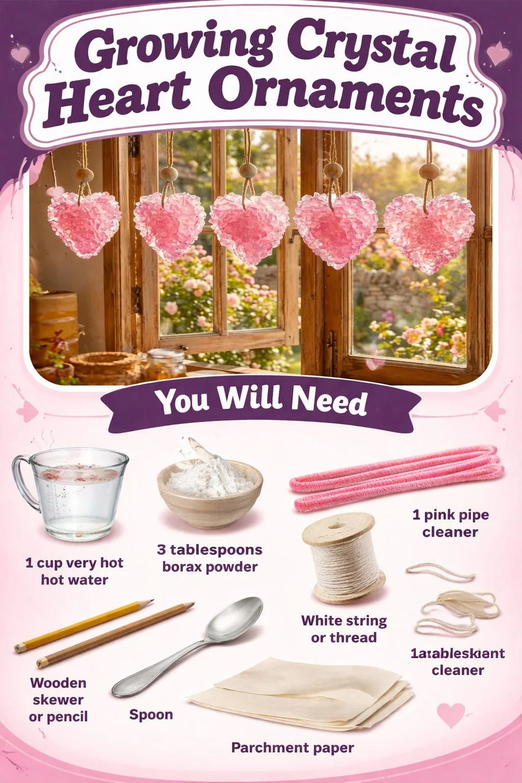 Growing Crystal Heart Ornaments