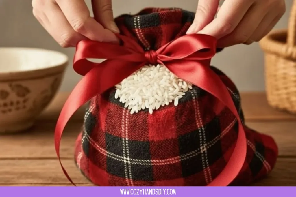 DIY no-sew rice heat pack for relaxation and relief