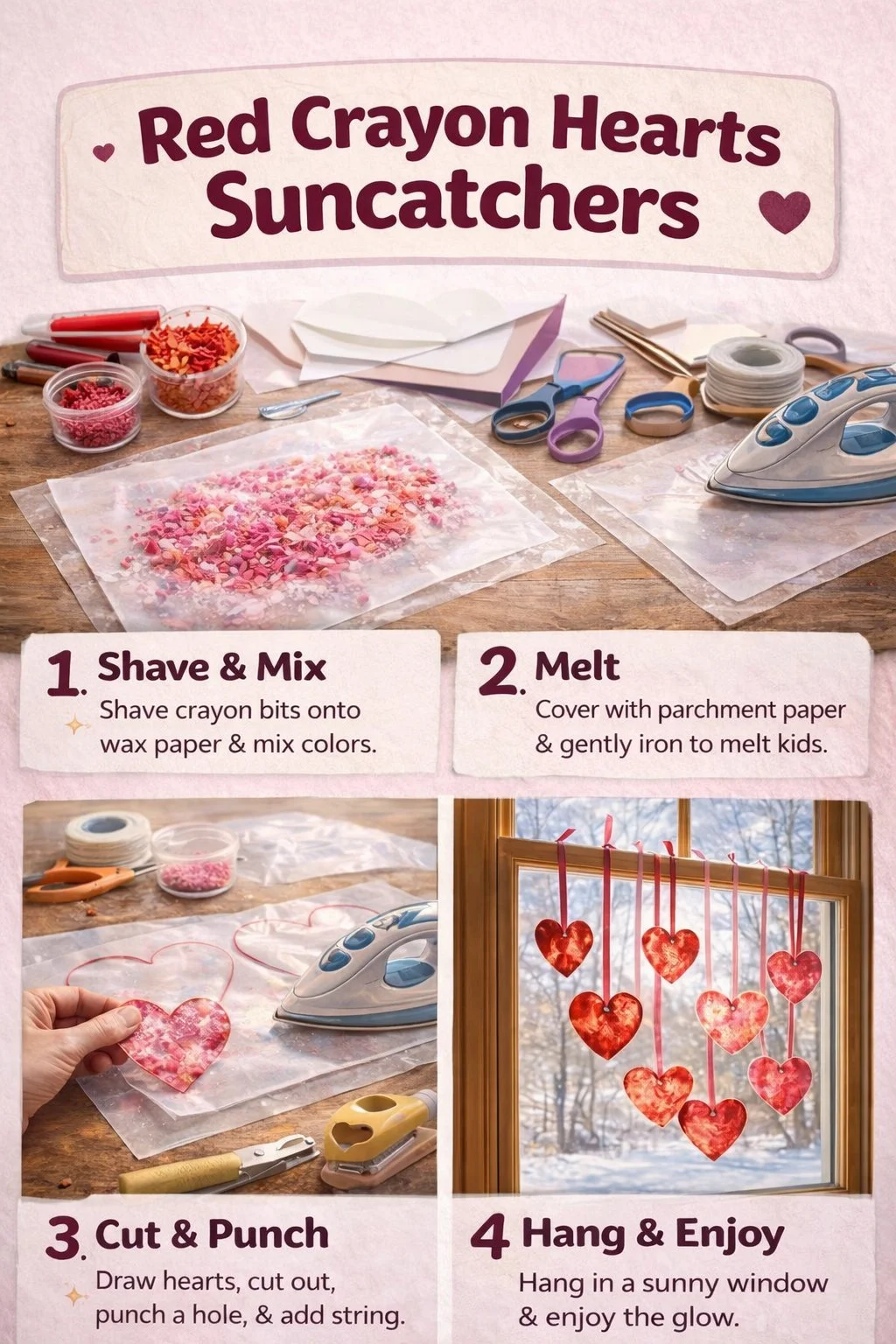 Red Crayon Hearts Suncatchers Valentine