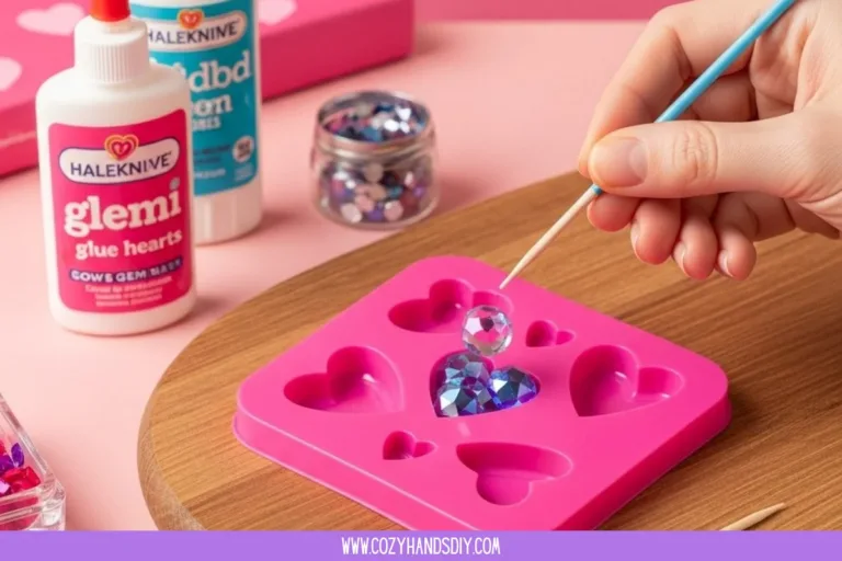 Colorful Glue Gem Hearts for Valentine's Day crafting and decoration
