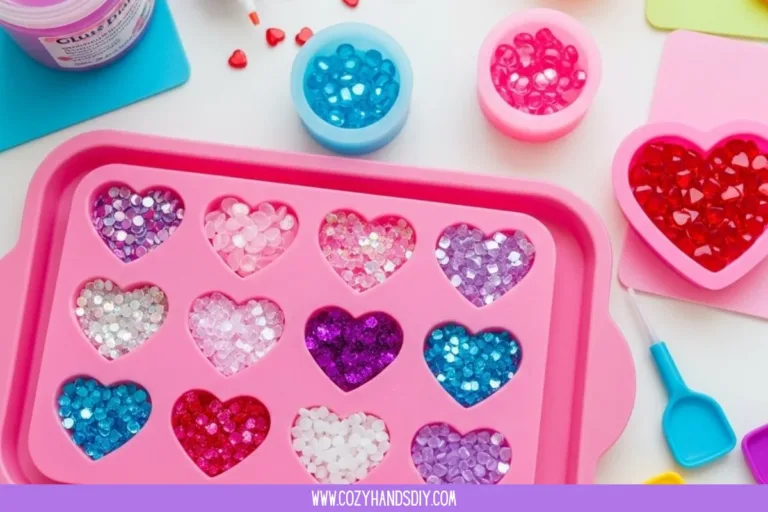 Colorful Glue Gem Hearts for Valentine’s Day crafting