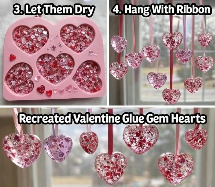Valentine Glue Gem Hearts 6 Valentine Glue Gem Hearts