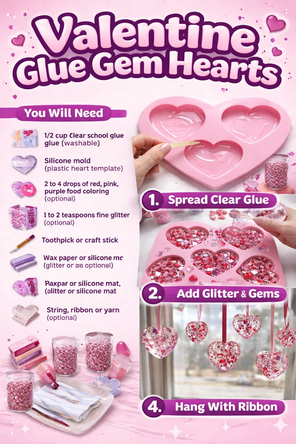 Valentine Glue Gem Hearts 7 Valentine Glue Gem Hearts