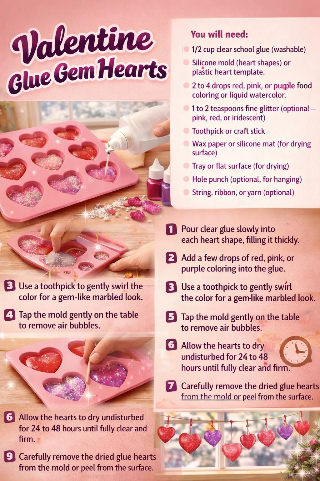 How To Make Valentine Glue Gem Hearts 6 Valentine Glue Gem Hearts