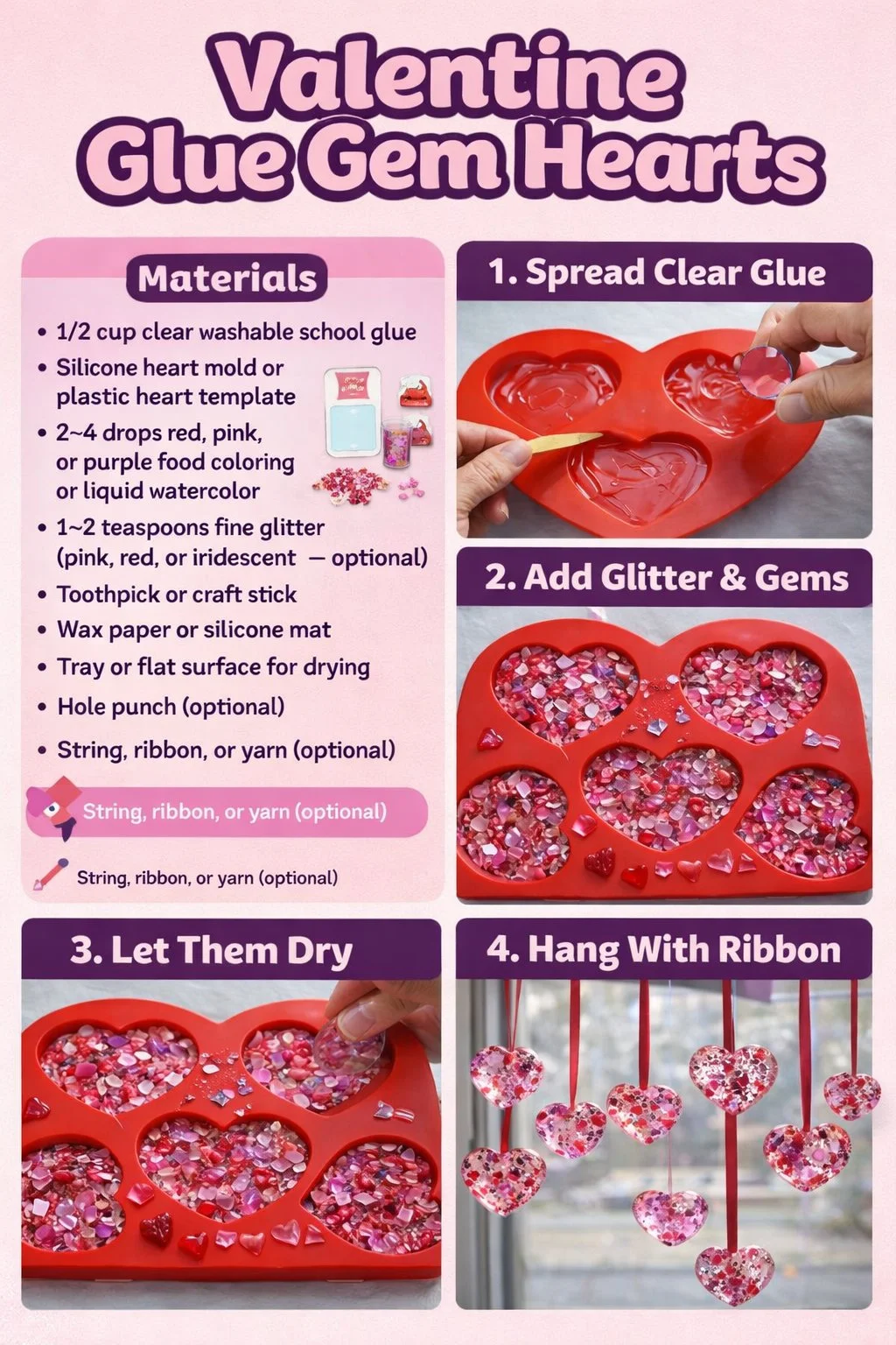Valentine Glue Gem Hearts 6 Valentine Glue Gem Hearts