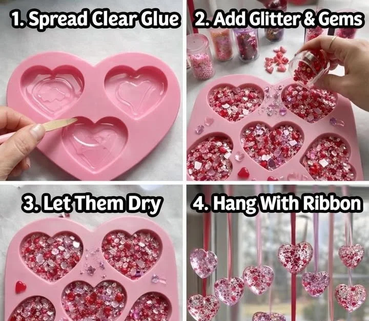 How to Make Valentine Glue Gem Hearts 5 Valentine Glue Gem Hearts