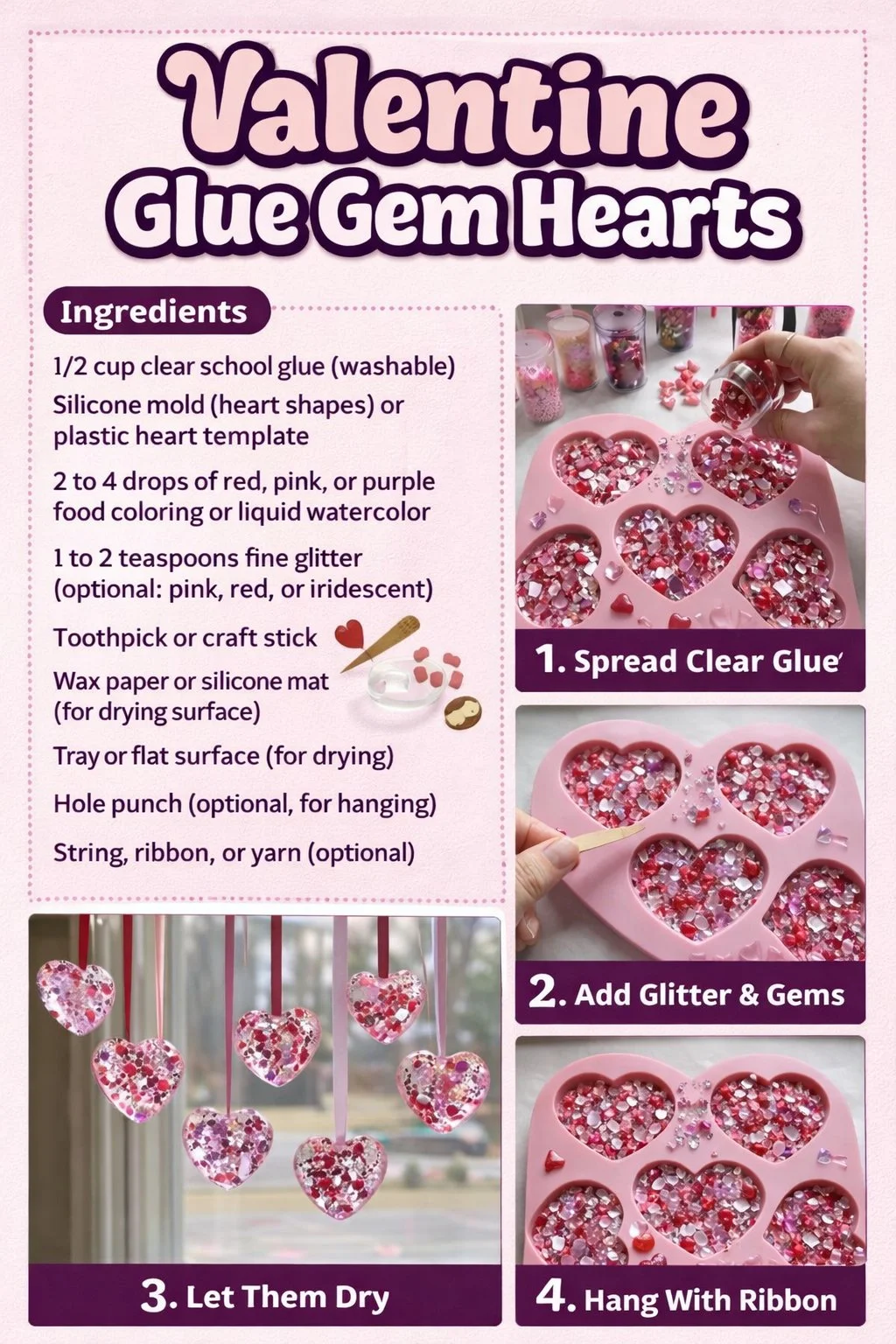 How to Make Valentine Glue Gem Hearts 6 Valentine Glue Gem Hearts