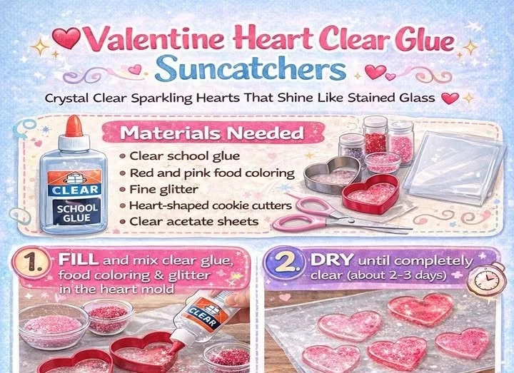 ❤️ Valentine Heart Suncatchers (Clear Glue Magic)