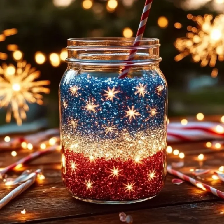 4th of July Fireworks Jar filled with colorful decorations for Independence Day celebration.