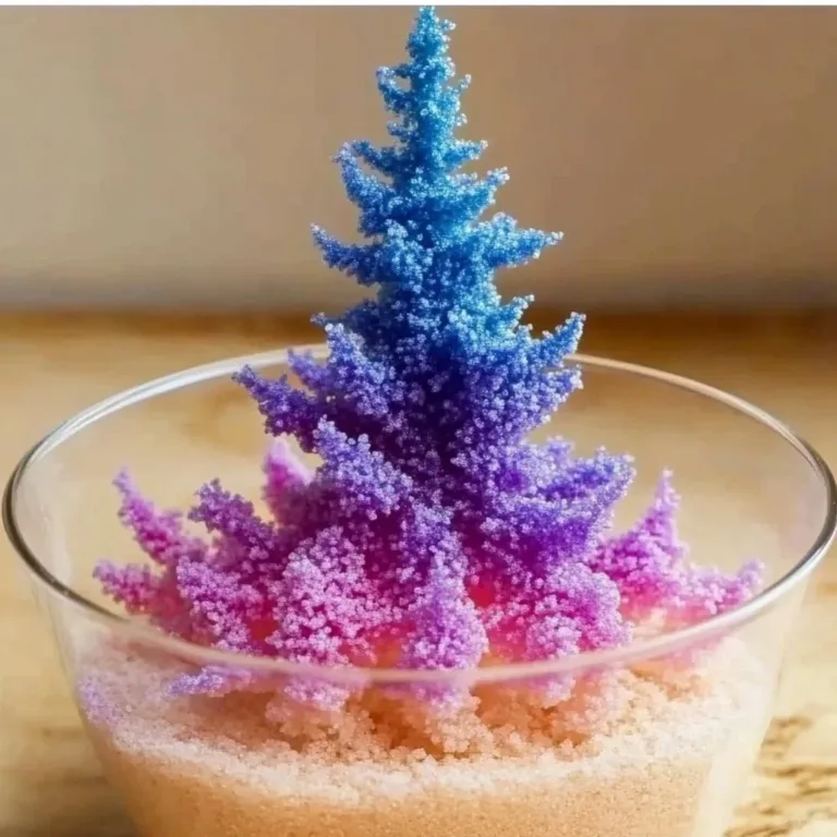 A baking soda growing tree experiment showcasing crystal formations.