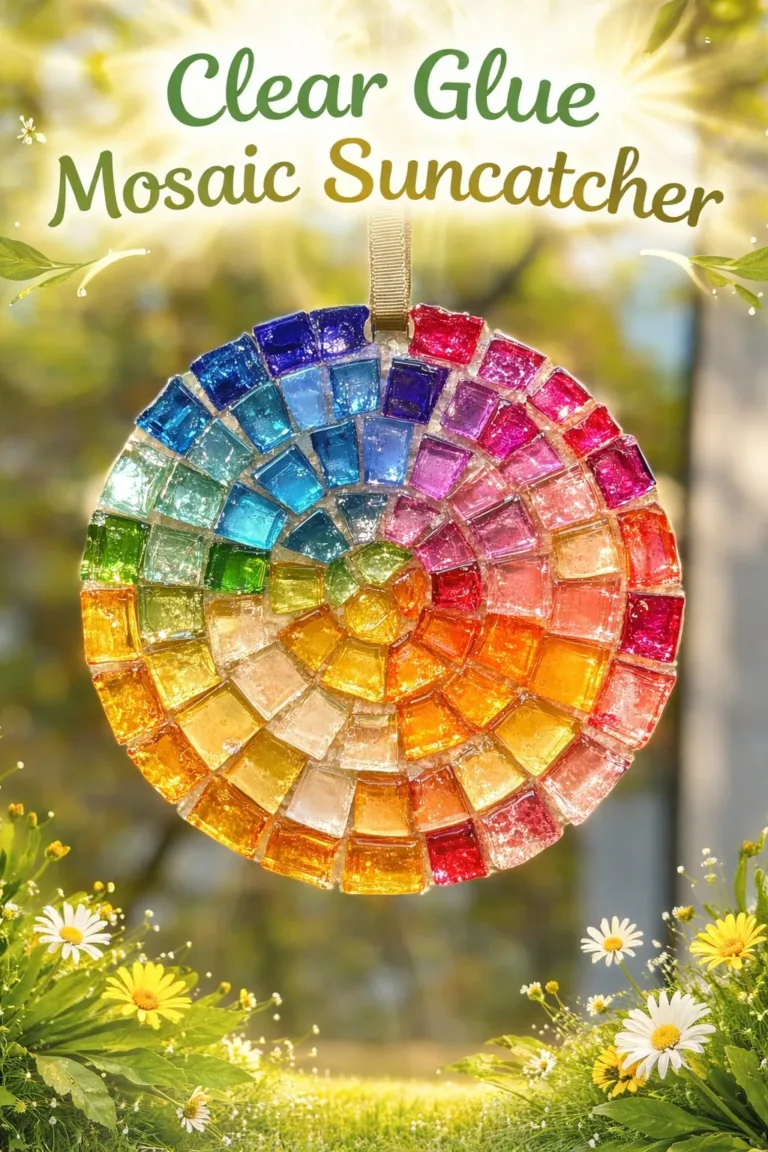 Home 29 Colorful clear glue mosaic suncatcher art piece shining in sunlight