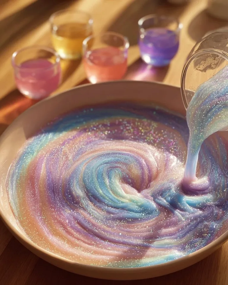 Colorful cornstarch and dish soap bubble dough for kids' creative activities.