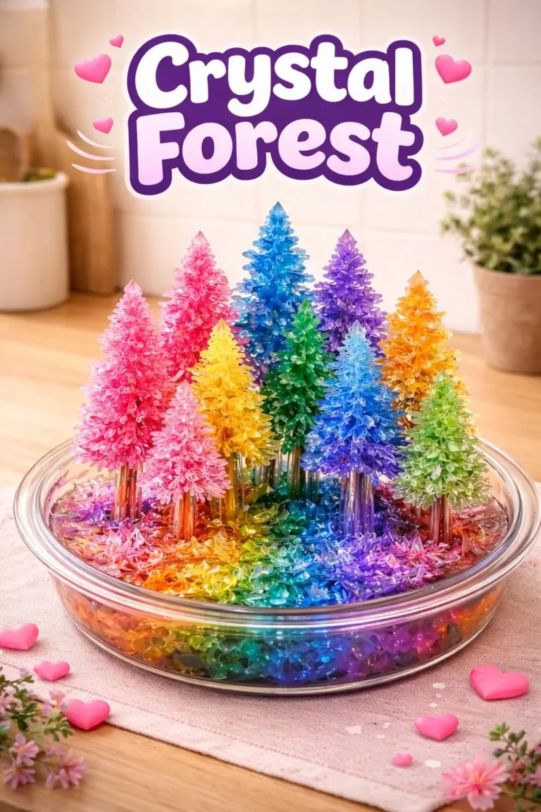 Stunning view of the Crystal Forest showcasing vibrant crystal formations in nature.