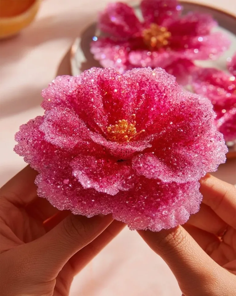 Colorful flowers made from growing crystals in a vibrant display.