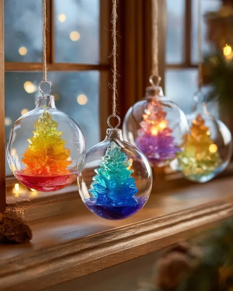 Colorful crystal growing tree ornaments showcasing vibrant crystal formations.