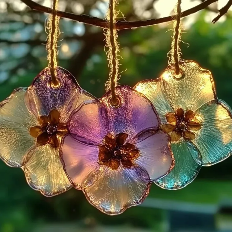 DIY bioplastic suncatchers hanging in a window, showcasing vibrant colors
