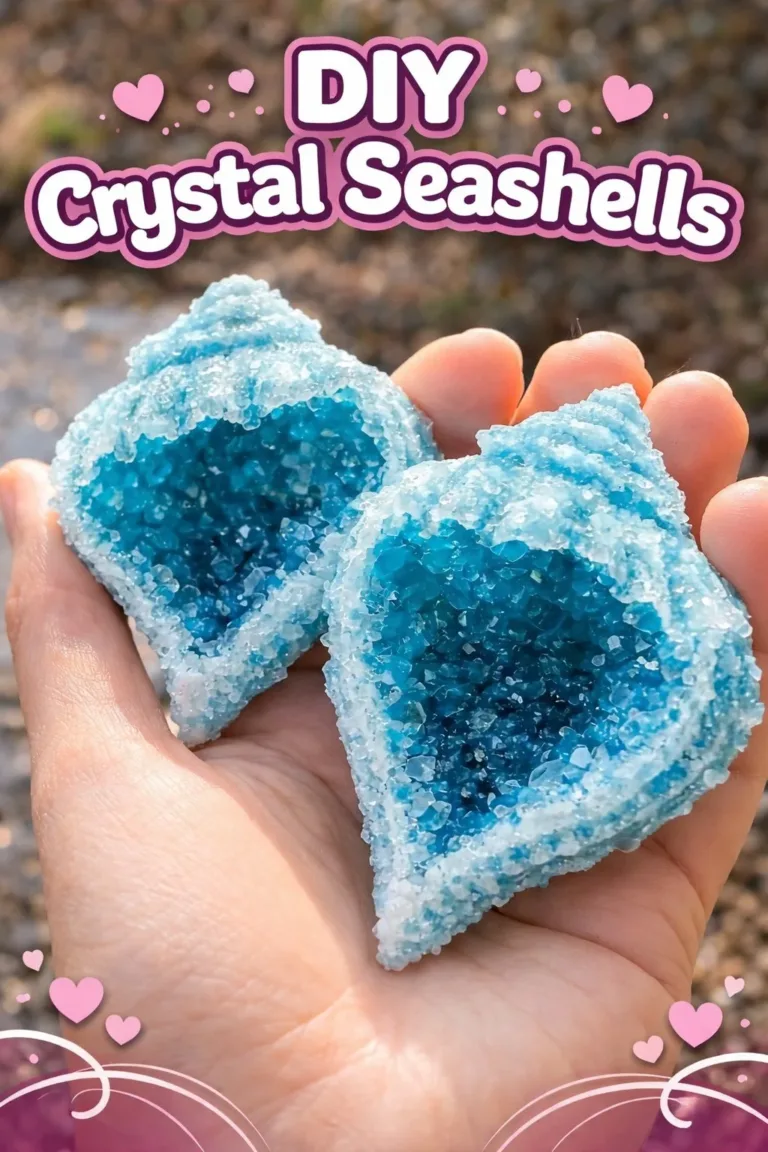Handcrafted DIY crystal seashells showcasing sparkling colors and textures.