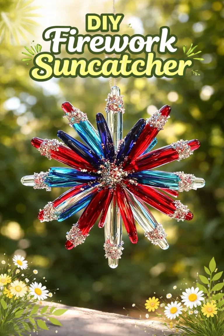 DIY firework suncatcher craft with vibrant colors and patterns