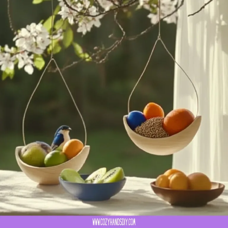 DIY fruit and seed bird feeders attracting colorful birds