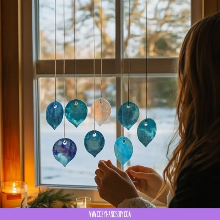 DIY melted crayon sun-catchers showcasing bright colors in light