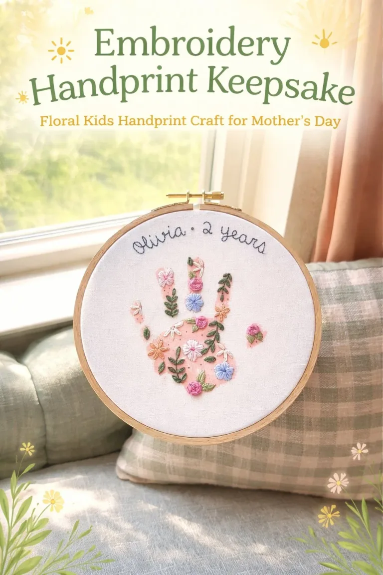 Embroidered handprint keepsake showcasing a child's unique print
