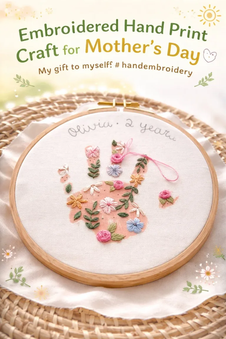 Embroidered handprint craft for Mother’s Day celebration