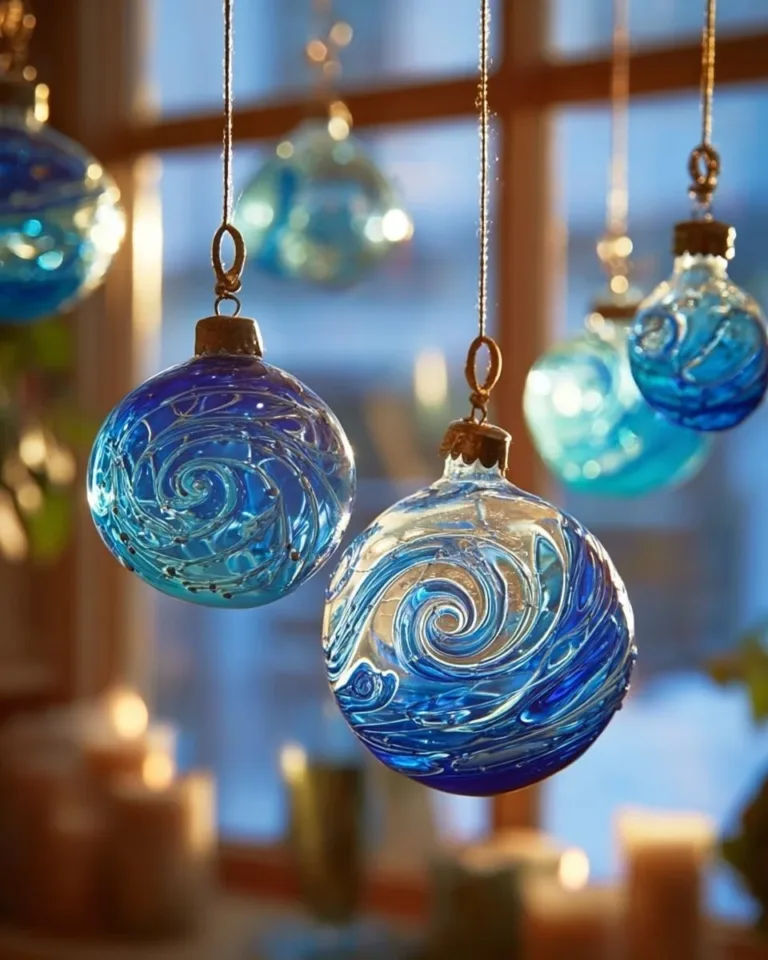 Enchanting blue crayon suncatchers reflecting light beautifully.