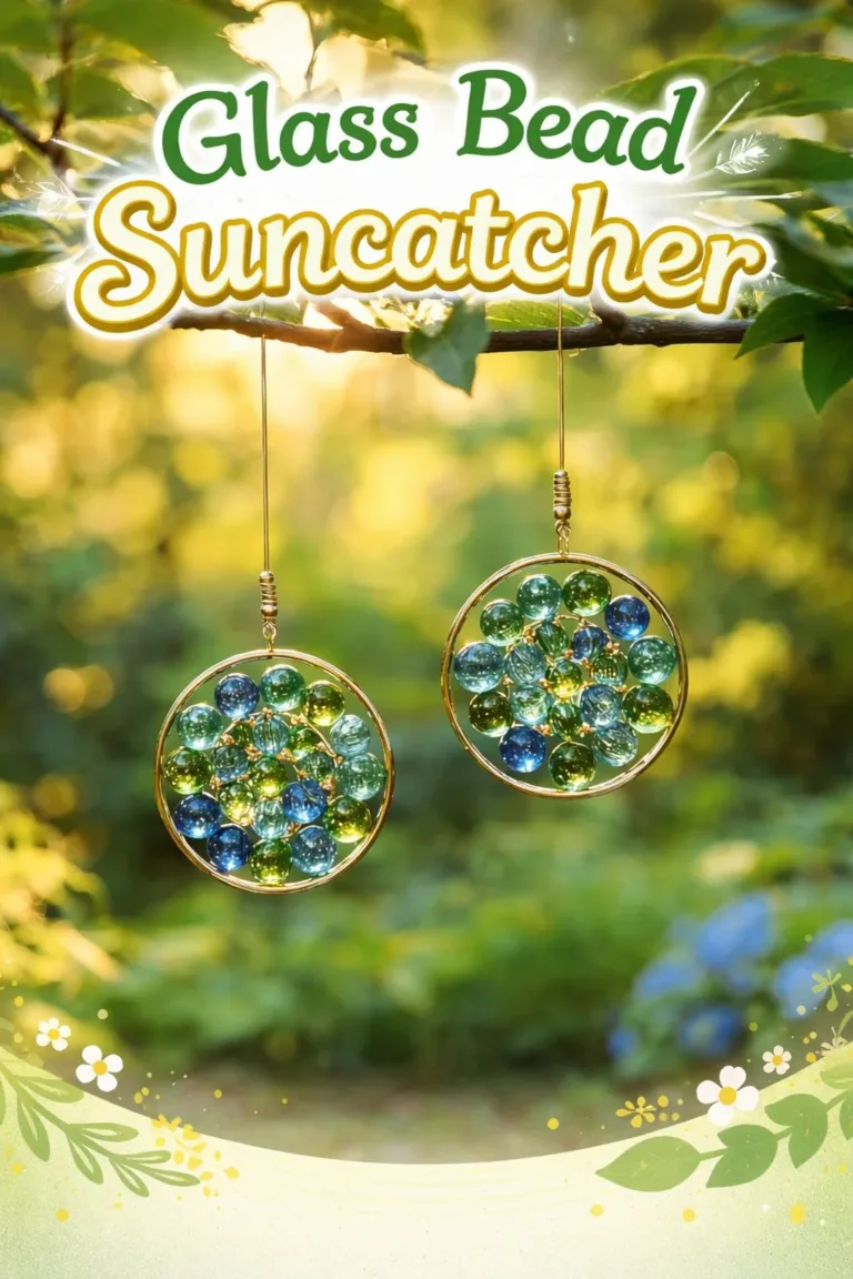 Beautiful glass bead suncatcher catching sunlight and creating colorful reflections