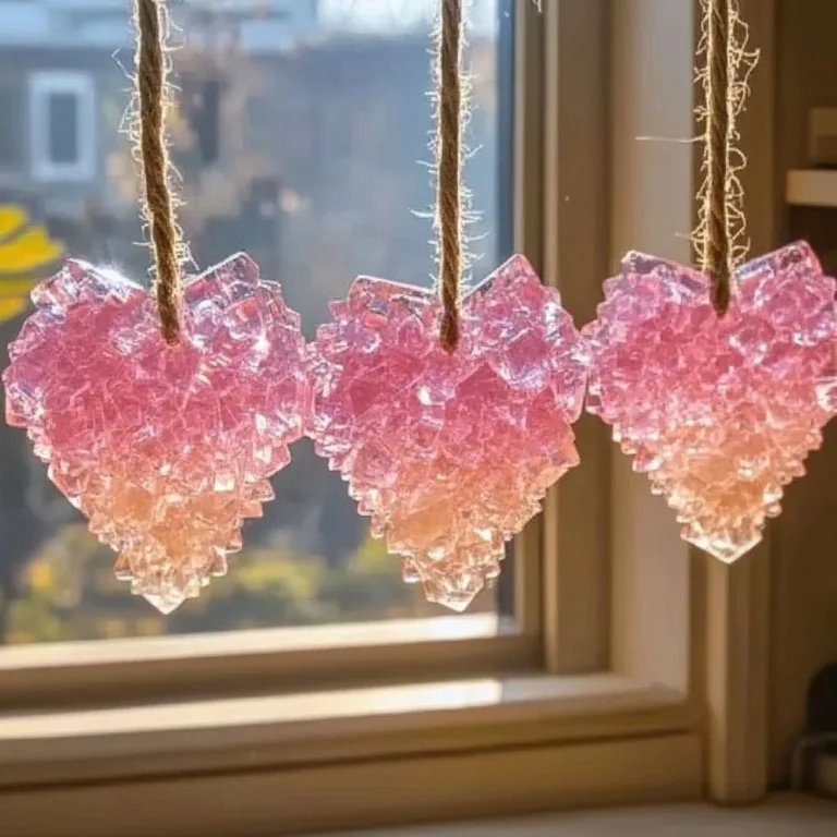 Beautifully grown crystal ornaments reflecting light in vibrant colors.