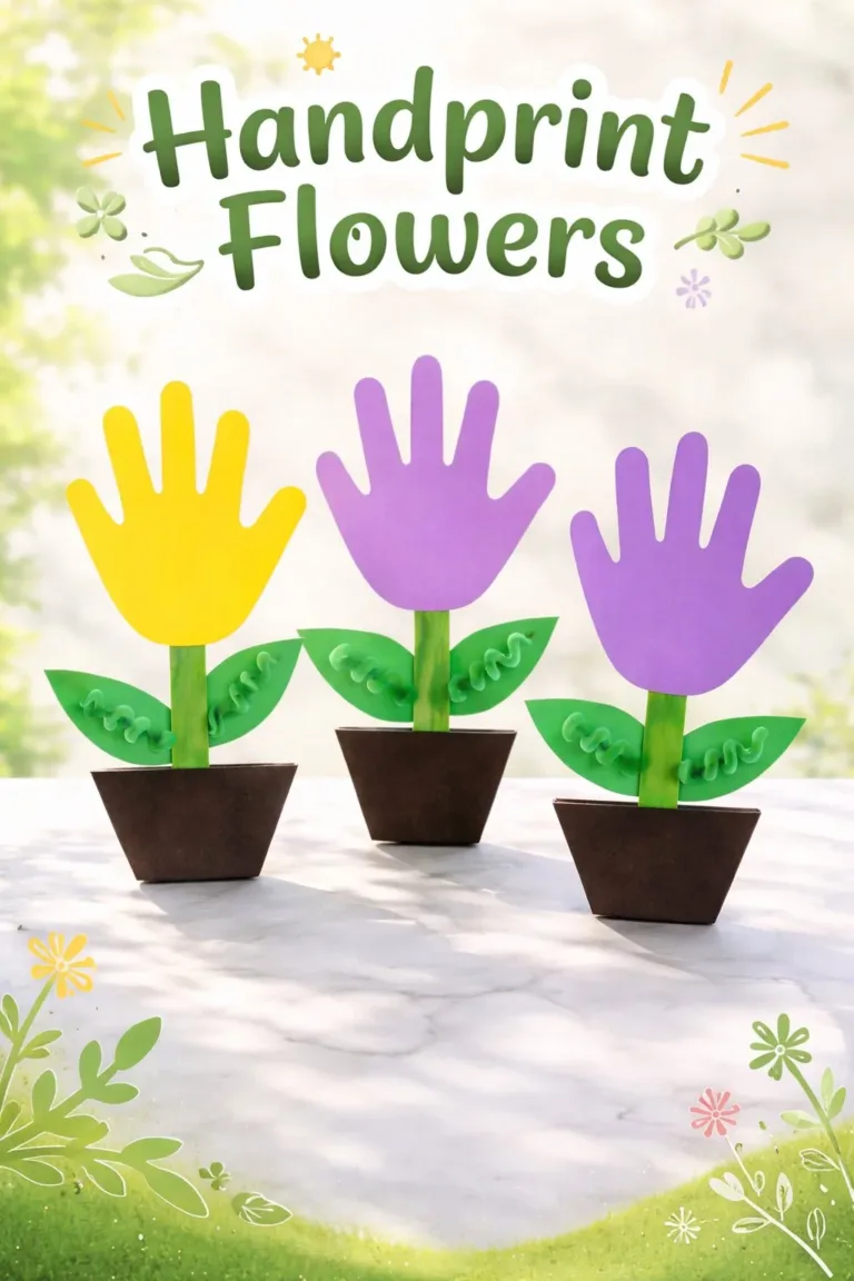 Colorful handprint flowers craft project showcasing love and creativity.