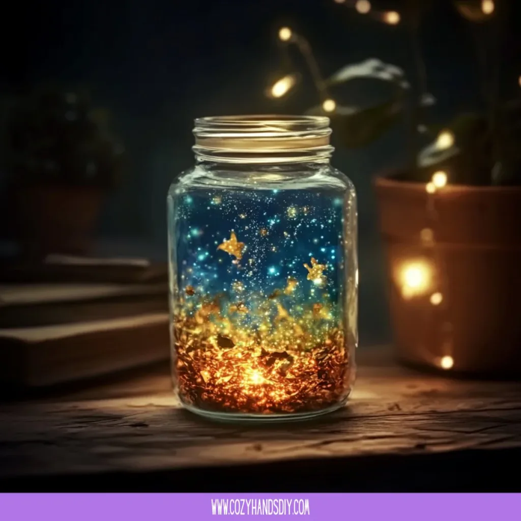 Jar filled with magical elements showcasing creativity and inspiration.