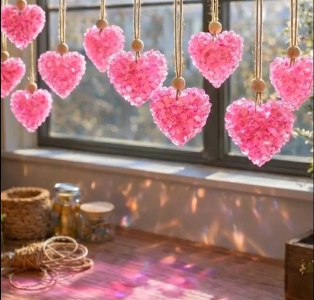 Pink Crystal Heart Ornaments