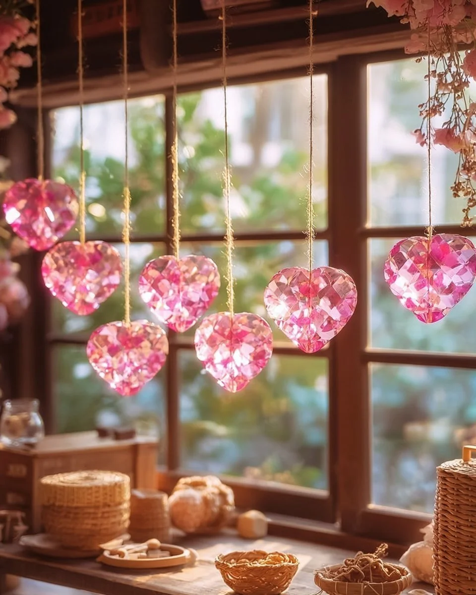 Pink Crystal Heart Ornaments