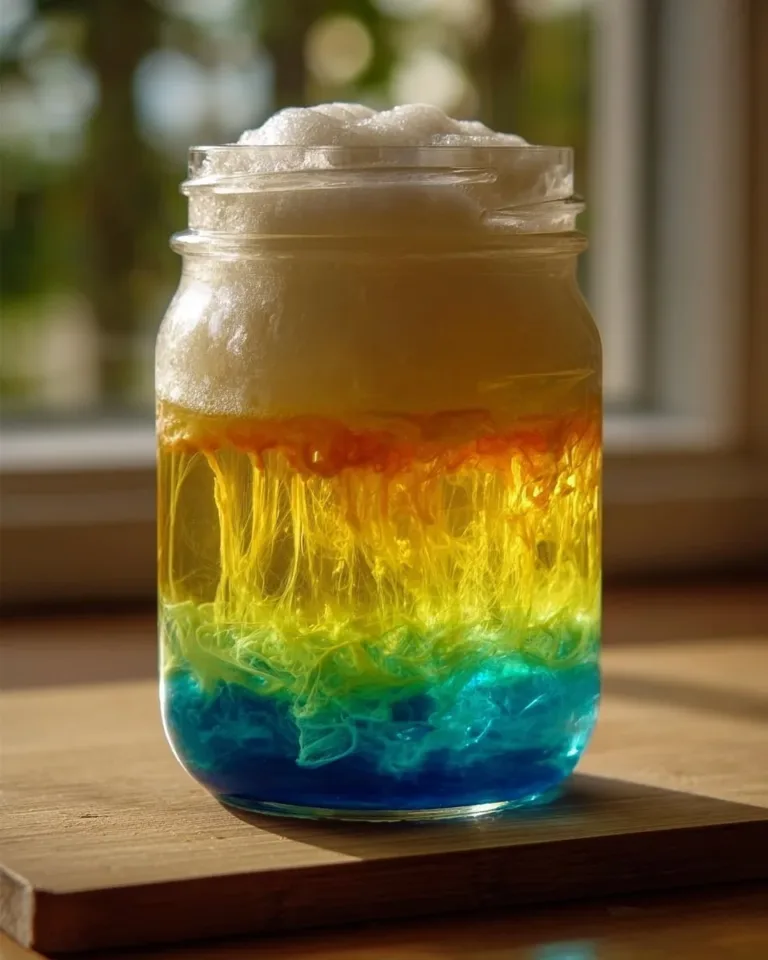 Rainbow rain cloud in a jar DIY project for kids