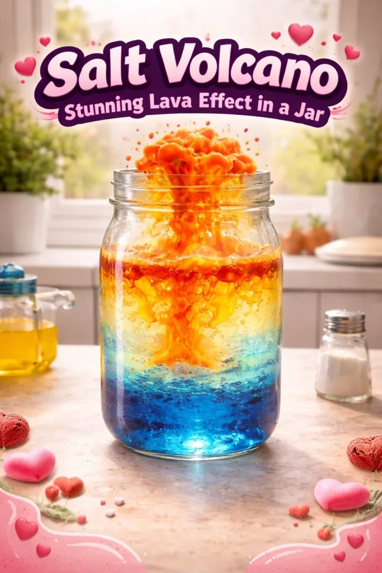 Salt volcano display with lava effect in a decorative jar