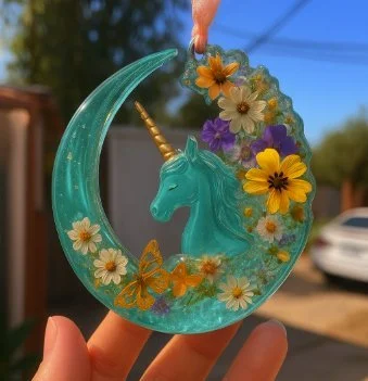 Teal Moon & Unicorn Resin Suncatcher 5 Teal Moon & Unicorn Resin Suncatcher
