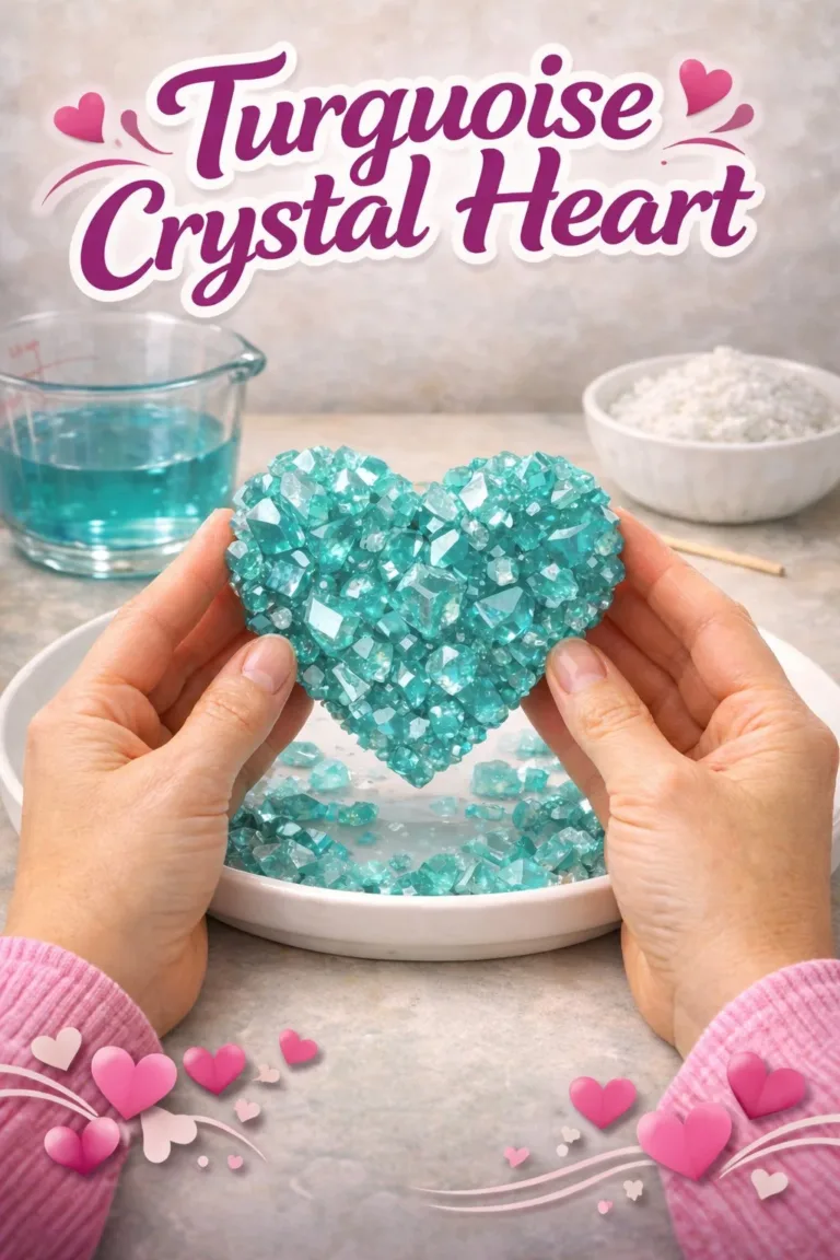 Turquoise crystal heart showcasing vibrant colors and intricate patterns.