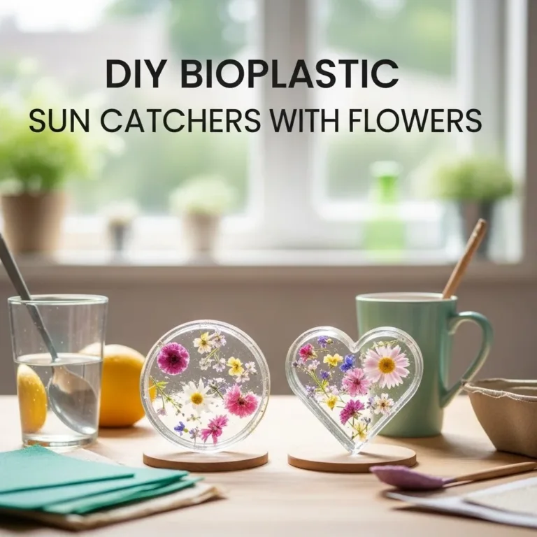 Beautiful bioplastic suncatchers adorned with natural flowers, showcasing vibrant colors