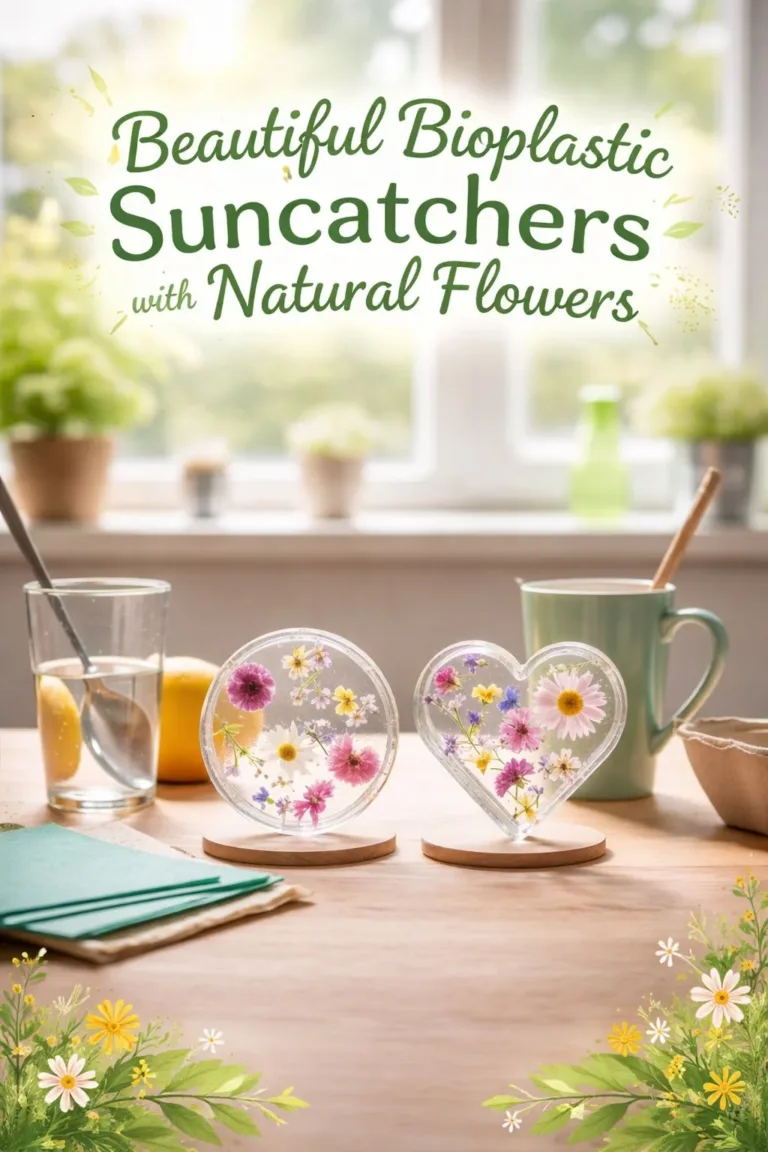 Colorful bioplastic suncatchers featuring real flowers, perfect for vibrant decor.