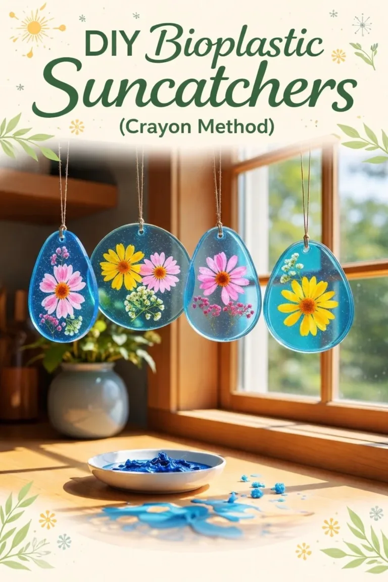 Colorful bioplastic suncatchers made using the crayon method in a DIY project.