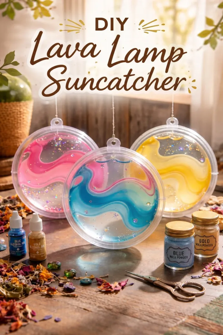 Colorful DIY lava lamp suncatcher catching sunlight and creating vibrant reflections