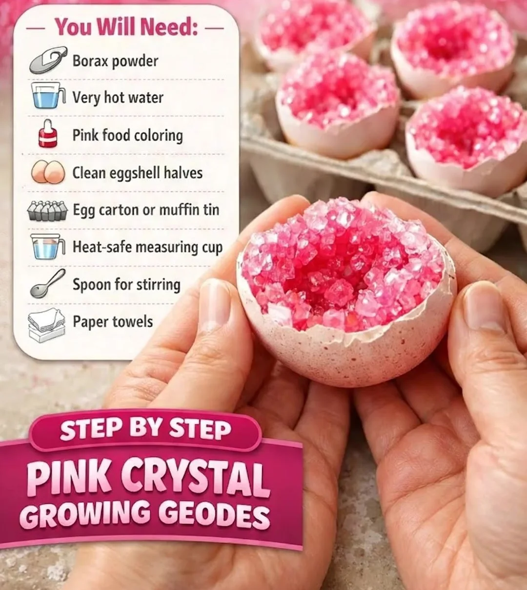 Pink Crystal Eggshell Geodes