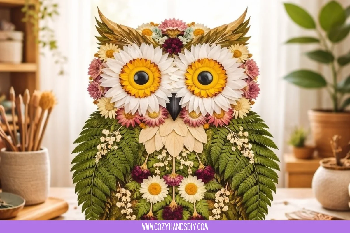 Pressed Flower Owl Art